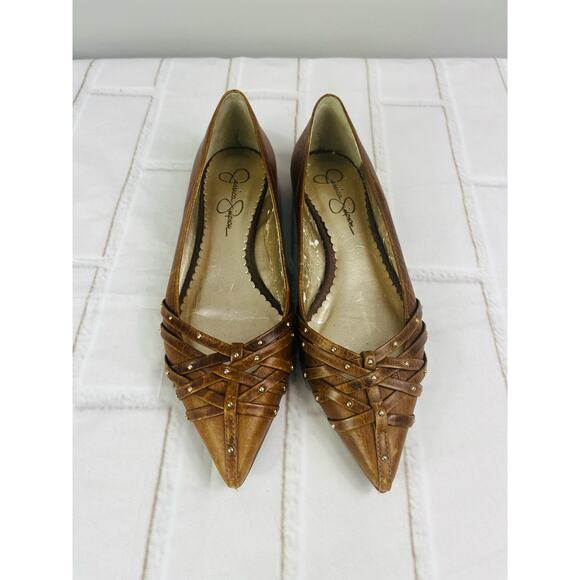 Jessica Simpson brown leather gold studs ballet flats size 6 - Picture 2 of 7